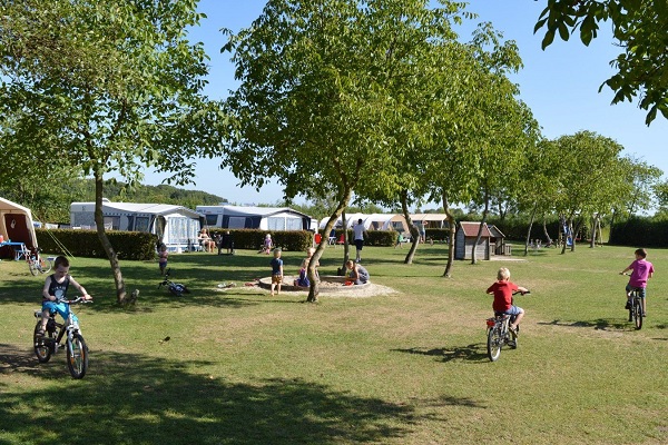 Children cycling on the playing field at Petrushoeve campsite in Beesel