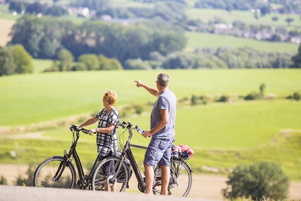 Cyclists enjoy the view in the hills of South Limburg